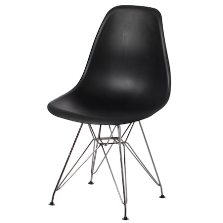 Mid-Century Modern Style Plastic DSW Shell Dining Chair With Metal Legs, Black